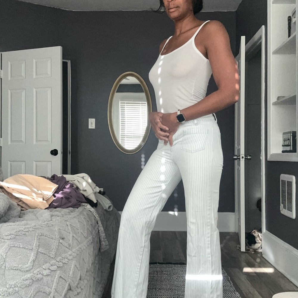 Oraije Light Blue Pinstripe Wide-Leg Jeans
